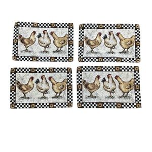 Set of 4 Rooster Chicken Placemats 18 x 12 Country Farmhouse